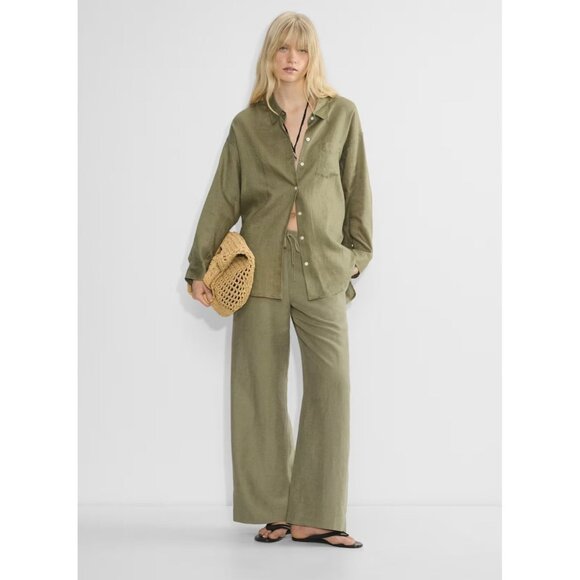 Aritzia WILFRED Sundried Olive Green 100% Linen Relaxed Button-Up Shirt, Size M - Picture 12 of 16